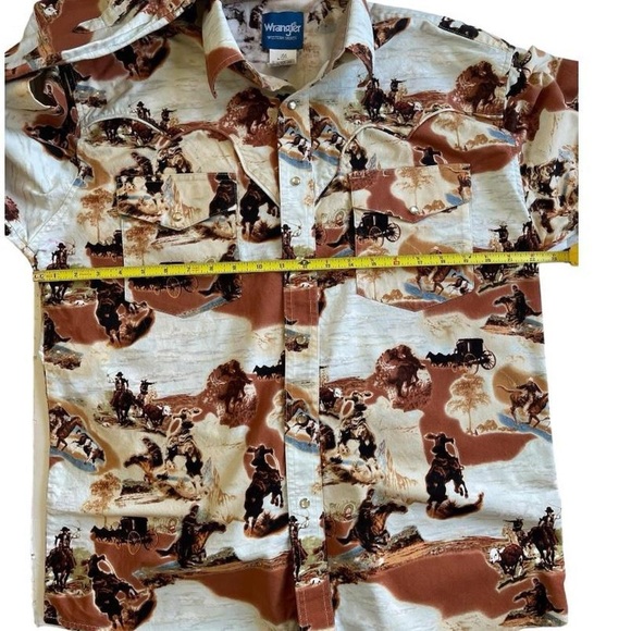 Vintage Men’s Wrangler Western Shirt Long Sleeve Pearl Snaps Cowboy Horse Print - Picture 3 of 8